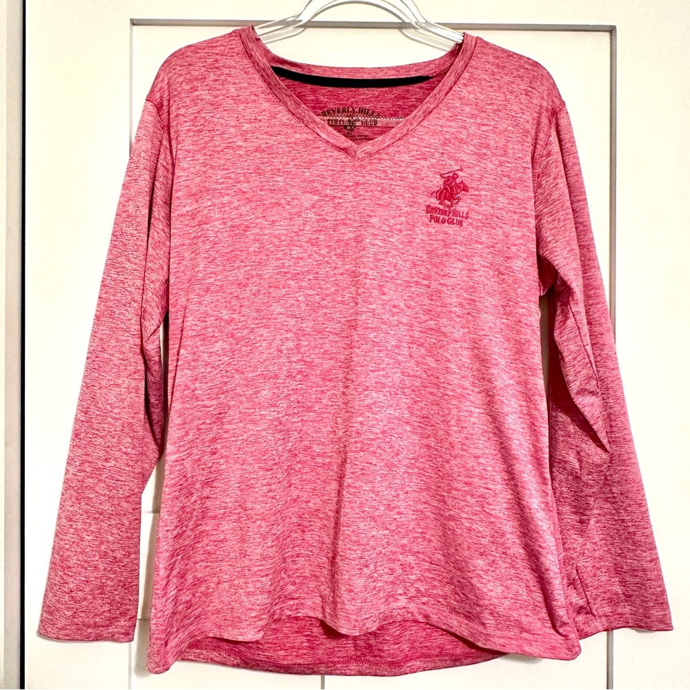 Beverly Hills Polo Club Pink Heathered Activewear Long Sleeve Shirt • XLarge